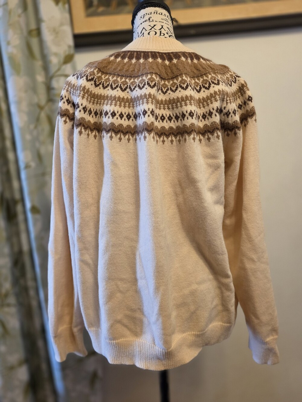 Classic Cream Fair Isle Crewneck Sweater - Picture 6 of 7